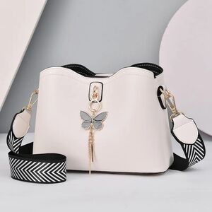 Elegant White Women's Bag with Butterfly Charm